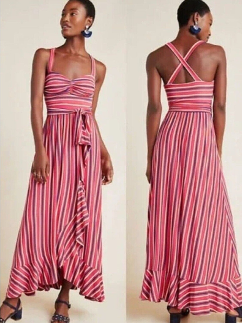 Striped Red Multi-Color Sleeveless Maxi Dress